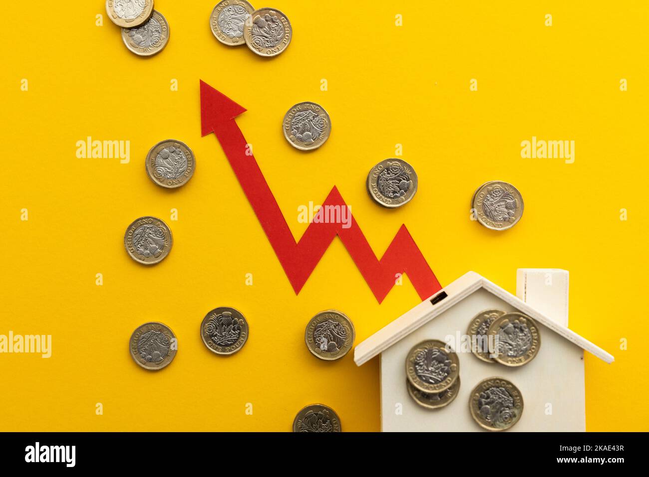 Immobilienmarkt im Vereinigten Königreich, Zinserhöhung und Inflationskonzept Stockfoto