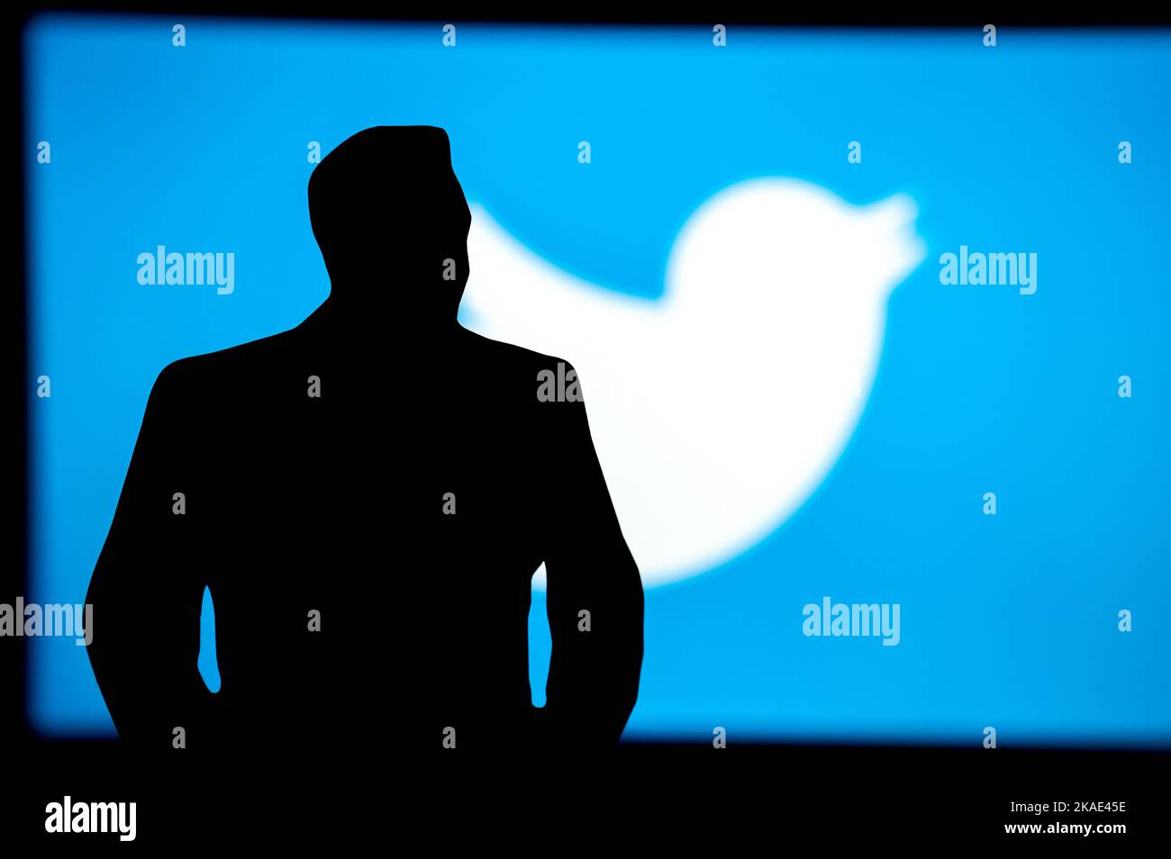 NEW YORK, USA, 2. OKTOBER 2022: Silhouette des Geschäftsmagnaten und Investors Elon Musk, Präsident der Musk Foundation und Inhaber und CEO von Twitter, Inc Stockfoto