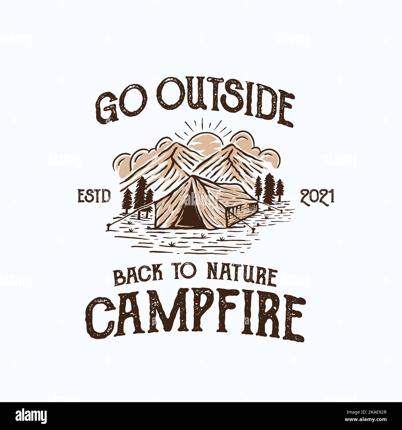 Ein Vektordesign mit Bergabenteuer und Logo-Vorlage für den Außenbereich mit Text Explore, Camping-Konzept Stock Vektor