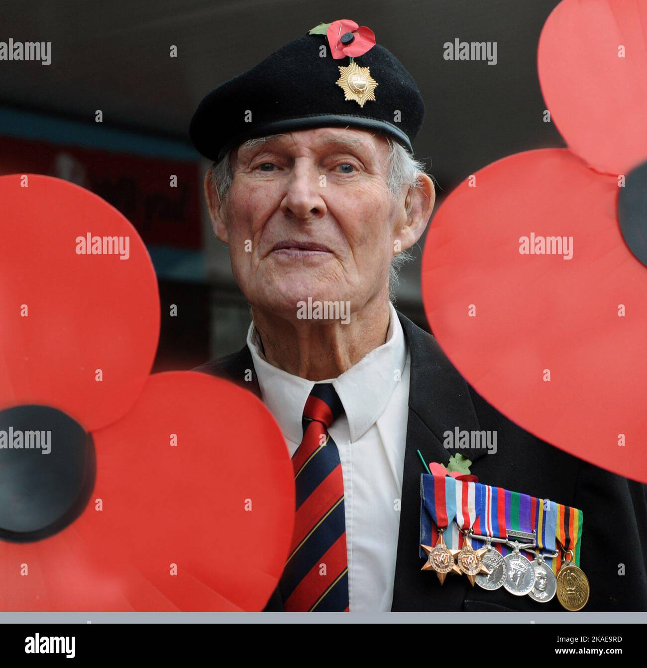 DER 84-JÄHRIGE VETERAN DES ZWEITEN WELTKRIEGS, PETER ENWRIGHT, DIENTE MIT DEN COLDSTREAM-WACHEN BEI DER PARADE ZUM GEDENKTAG IN PORTCHESTER, HANTS. BILD MIKE WALKER,,2010 BILDER VON MIKE WALKER Stockfoto