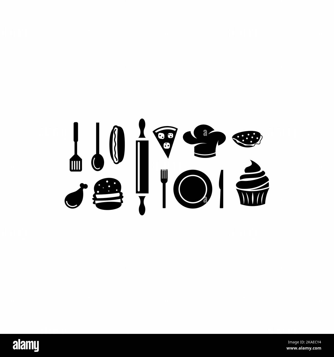 Eine Vektordarstellung kleiner kulinarischer Symbole, isoliert auf weißem Hintergrund Stock Vektor