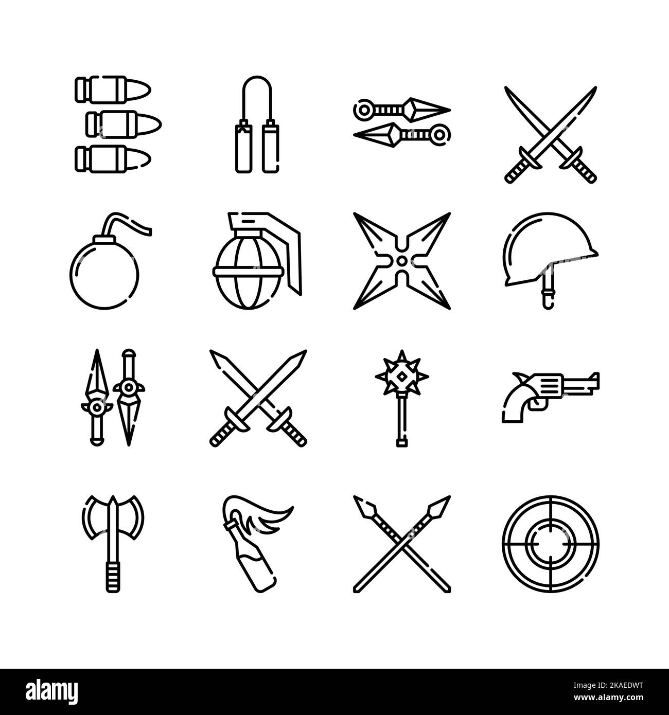 Eine Vektordarstellung einer Reihe von Waffen-Symbolen Stock Vektor