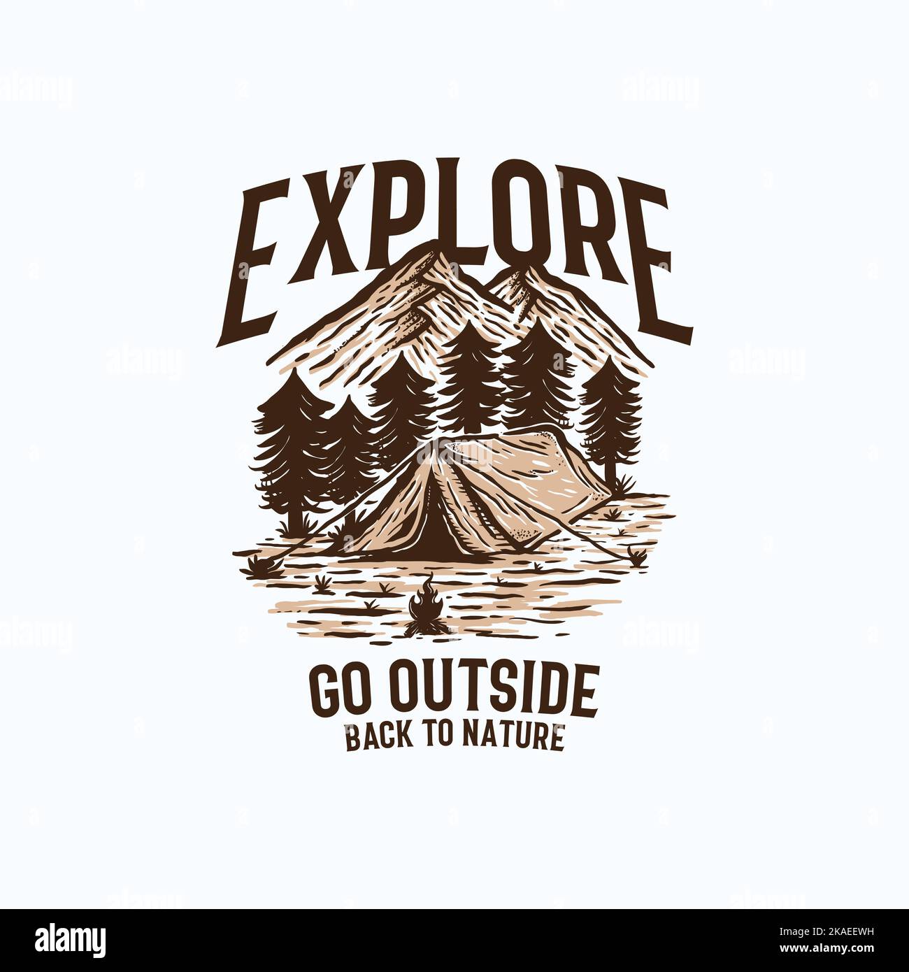 Ein Vektordesign mit Bergabenteuer und Logo-Vorlage für den Außenbereich mit Text Explore, Camping-Konzept Stock Vektor