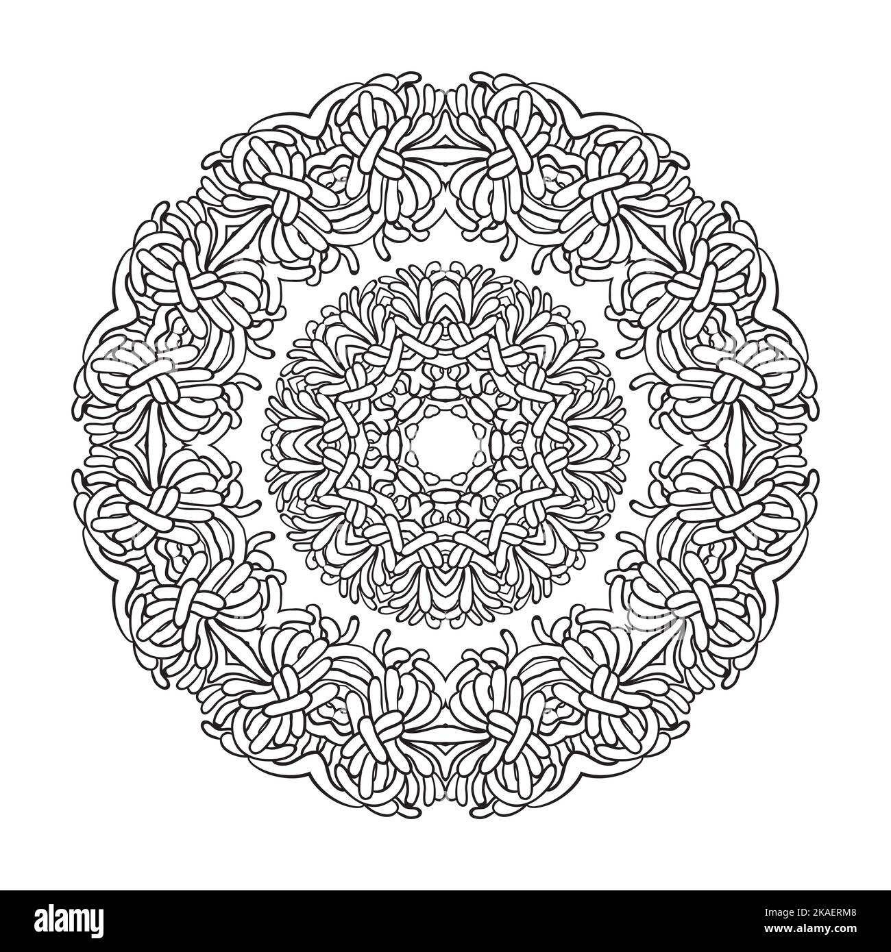 Ornament schwarz weiße Karte mit Mandala. Geometrisches Kreiselement in Vektor. Stockfoto