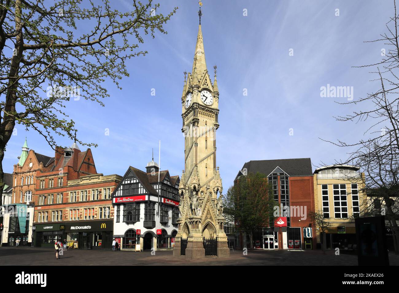 Haymarket Memorial Clock Tower, Leicester City, Leicestershire, England; Großbritannien Stockfoto