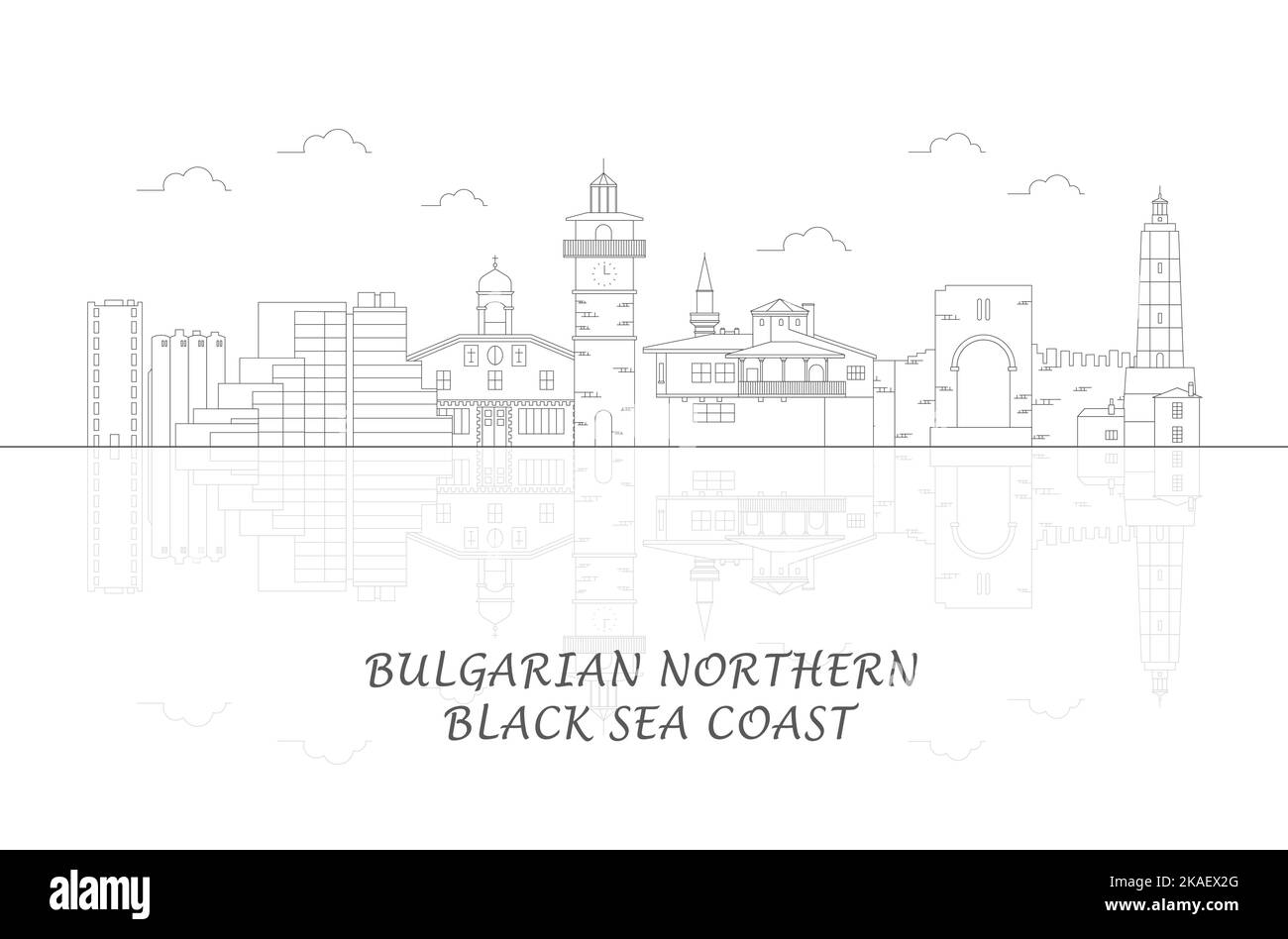 Skizzieren Skyline Panorama der bulgarischen nördlichen Schwarzmeerküste - Vektor-Illustration Stock Vektor