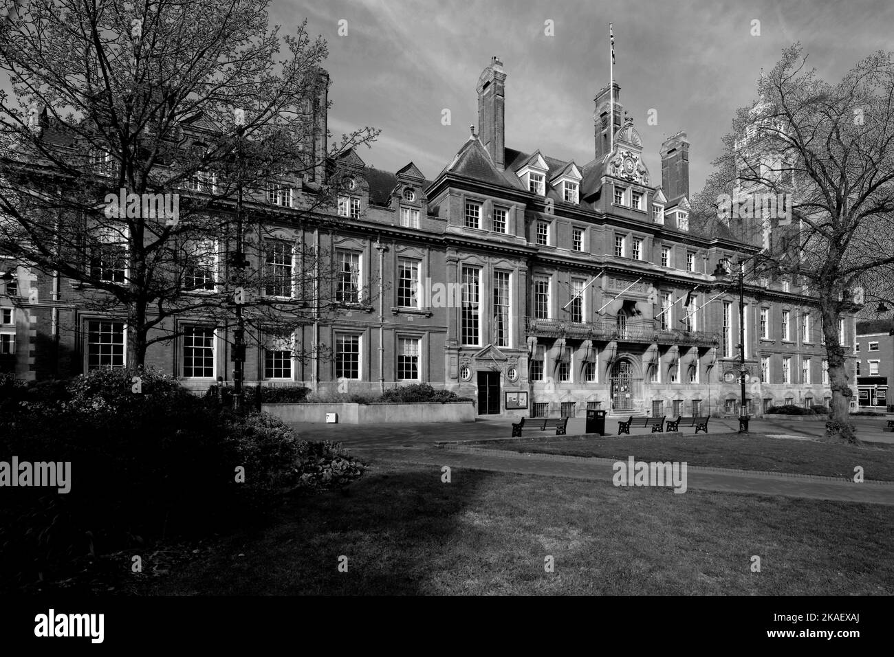 Das Rathausgebäude in den Rathausplatz-Gärten, Leicester City, Leicestershire, England; Großbritannien Stockfoto