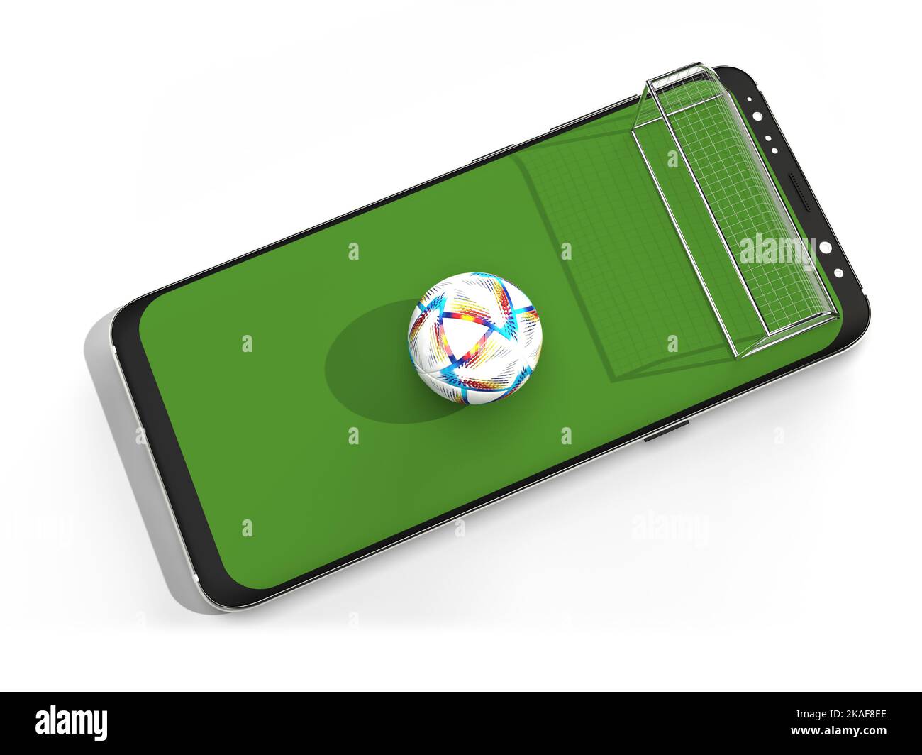 FIFA World Cup 2022 Mobiler Fußball. Mobile Sportspiele. Online-Fußballspiel mit Live-Handy-App. 3D Rendering-Illustration. Stockfoto