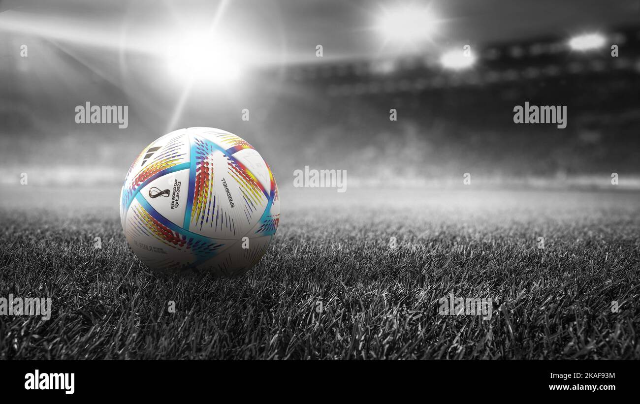 fifa WM katar 2022 Fußball isoliert Hintergrund 3D Rendering Illustration. Stockfoto