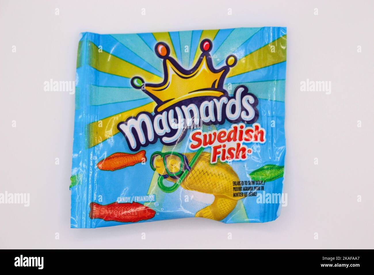 Maynards Swedish Fish Gummy isoliert auf weißem Hintergrund in Surrey, BC Kanada Stockfoto