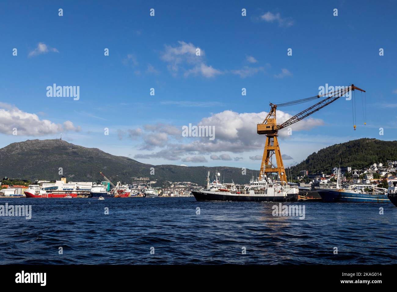 Fischerboote Rostnesvag (Røstnesvåg), Prowess und Icefjord auf der alten BMV-Werft in Laksevaag, in der Nähe des Hafens von Bergen, Norwegen. Stockfoto