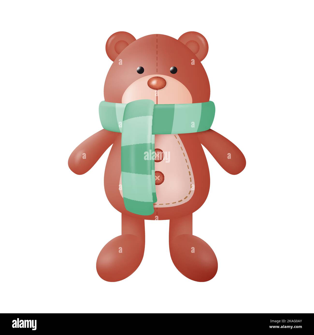 Niedliches Teddybär-Spielzeug im Schal. Weihnachtlicher Gefüllter Bär. 3D Vektorgrafik Stock Vektor