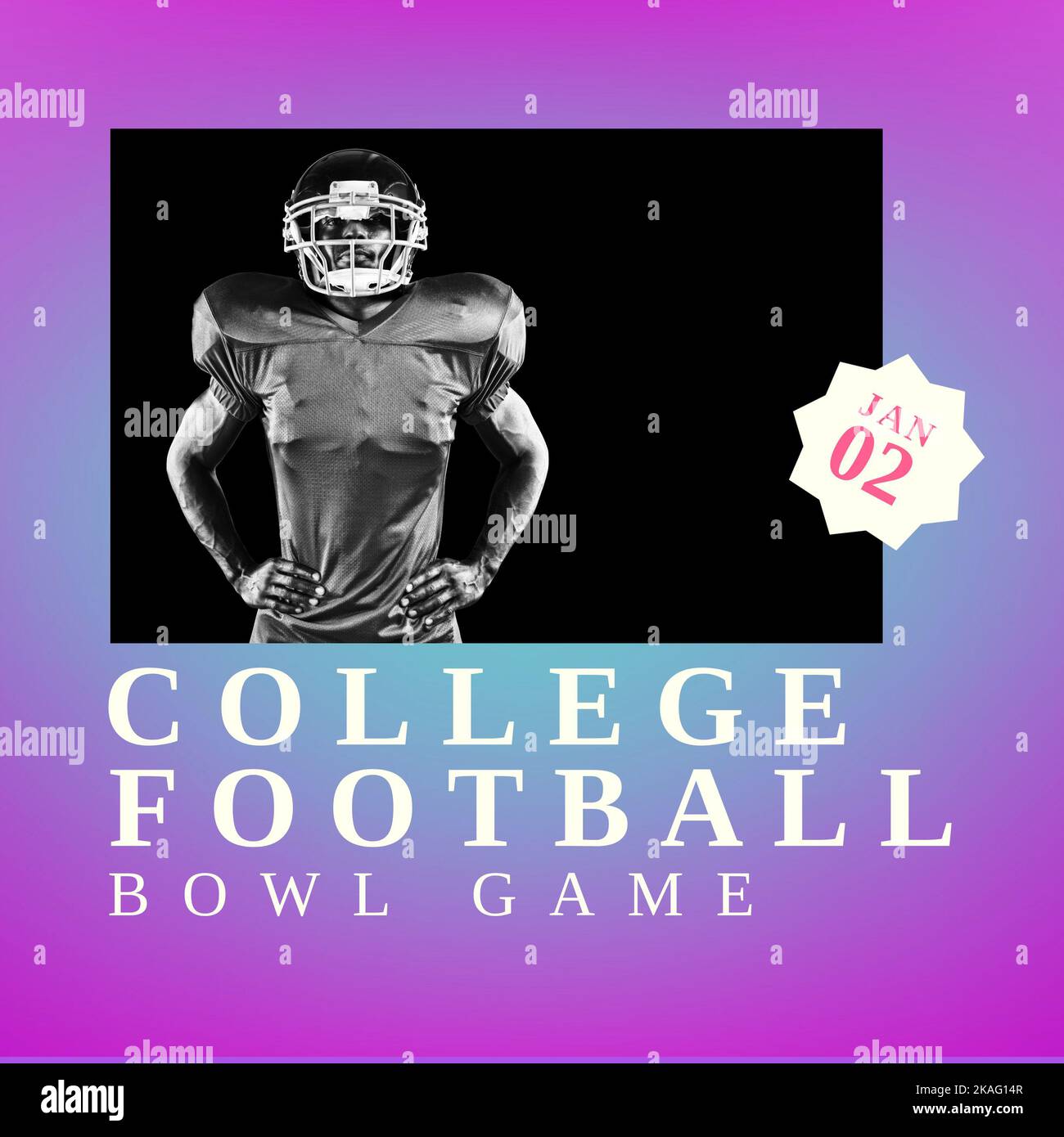Komposition von College Football Bowl Game Text und männlicher Spieler Stockfoto