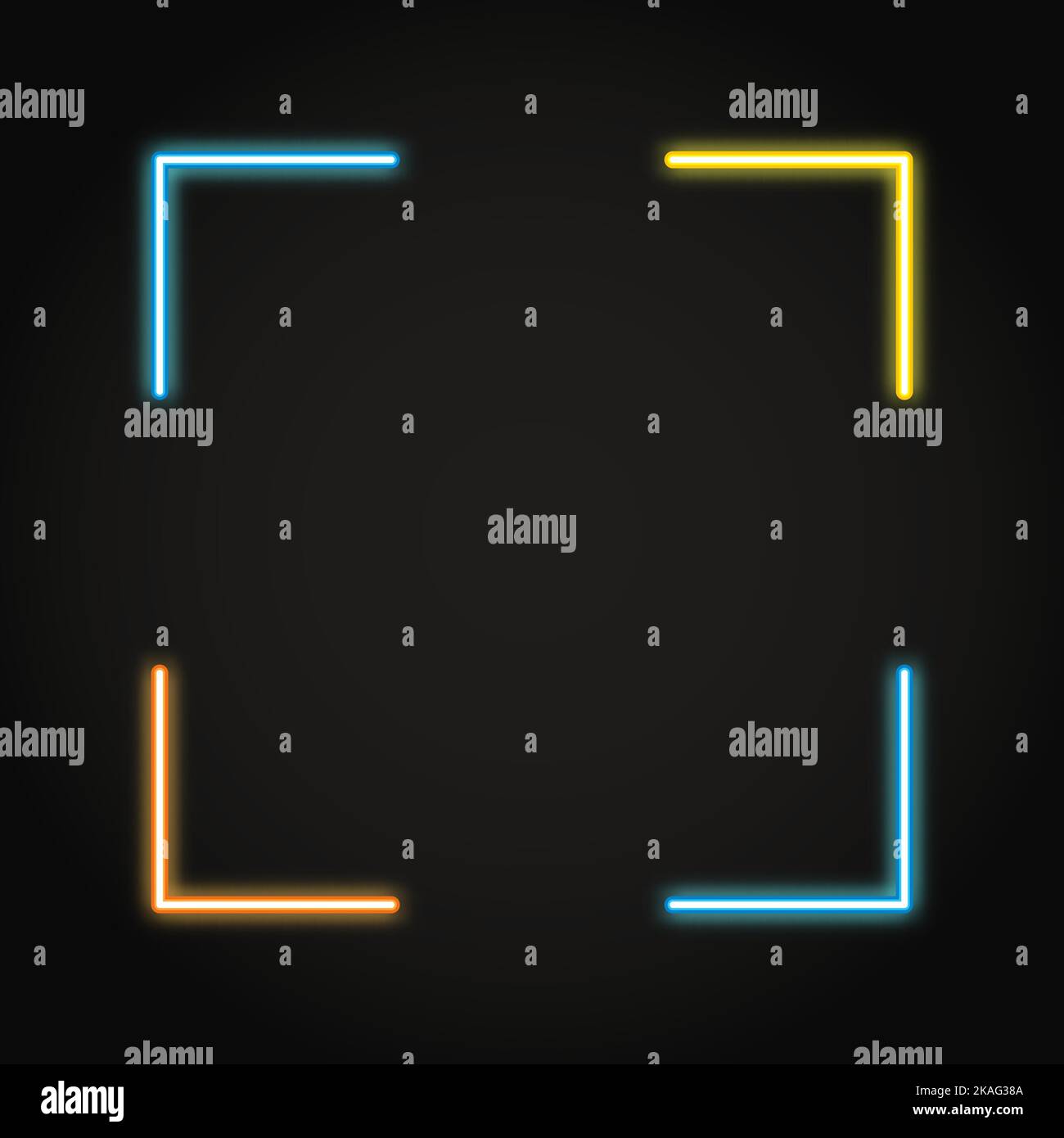 Farbenfroher Neon-Vierkantrahmen im Linienstil auf dunklem Hintergrund. Vektorgrafik. Stock Vektor
