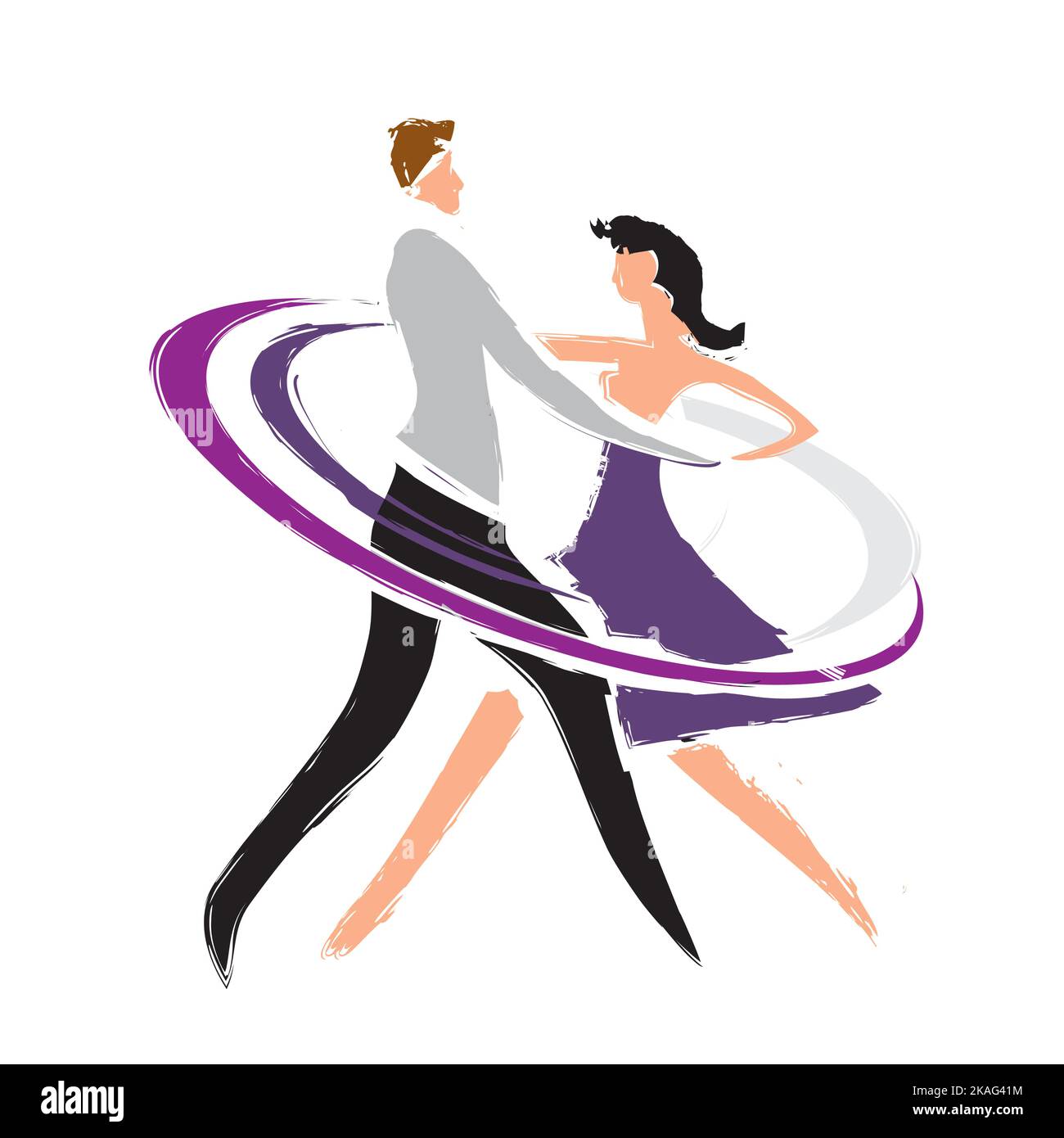 Tanztänzer, Paare. Stilisierte Zeichnung mit Silhouetten tanzender Paare. Imitation der Pinselzeichnung. Vektor verfügbar. Stock Vektor