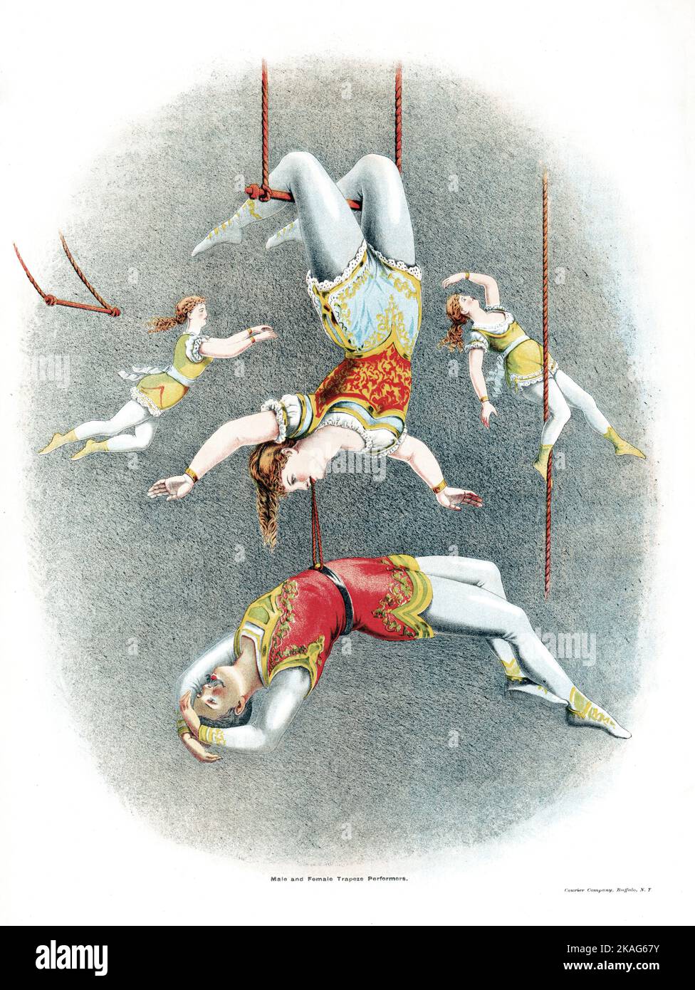 Vintage Circus Poster - männliche und weibliche Trapezkünstler - 1875 - Aerialisten - Zirkuskünstler Stockfoto