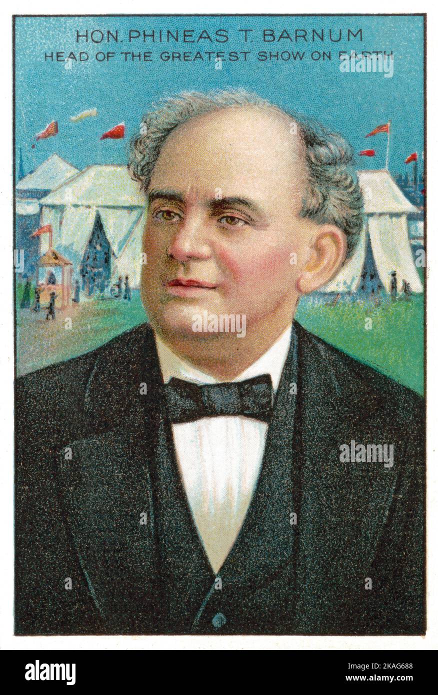 Honourable Phineas T. Barnum - Men of History - Zigarettenkarte für Miners der American Tobacco Company Extra Smoking Tobacco und Royal Bengals Little Cigars 1911 Stockfoto