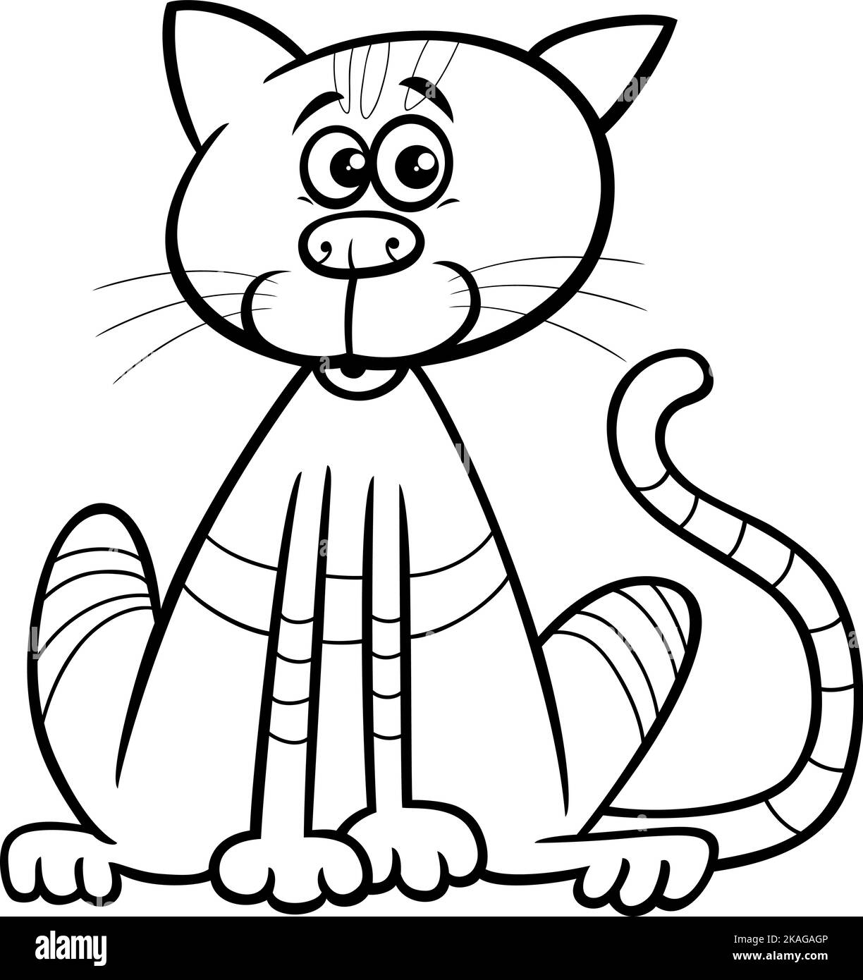 Schwarz-Weiß-Cartoon-Illustration von tabby Katze Comic Tier Charakter Färbung Seite Stock Vektor