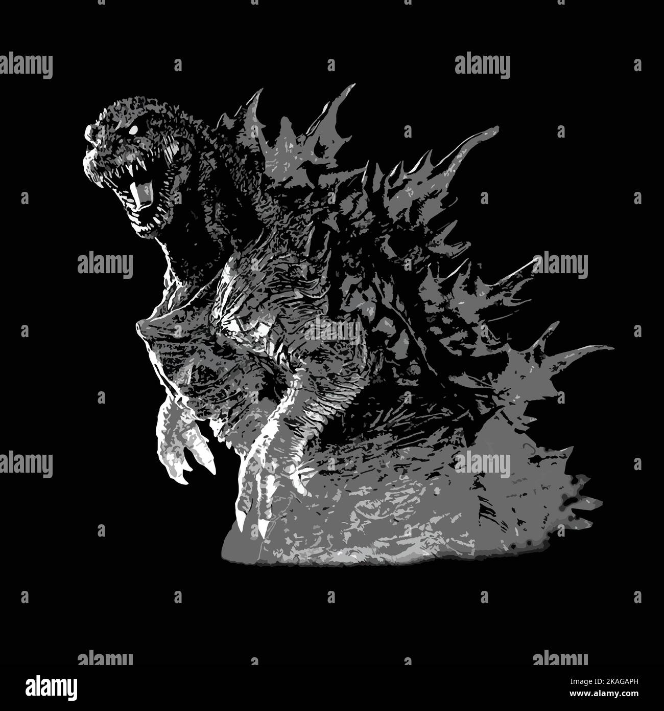 Godzilla T-Shirt-Design. König der Monster Vektor. Japanisches Monster. Jetzt herunterladen Stock Vektor