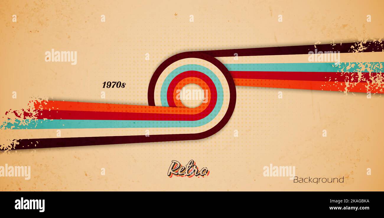 Abstrakter Hintergrund Retro-Stil mit bunten einfachen Streifen Linien Kreis Form und Grunge Textur Vintage-Design Stock Vektor