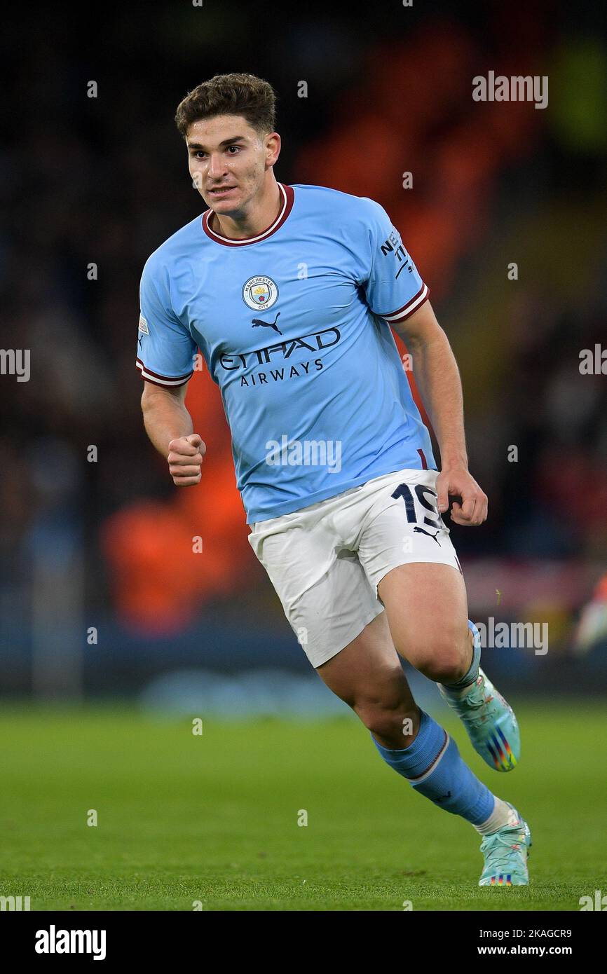 City Stadium, Manchester, Großbritannien. 2.. November 2022. Champions League Football, Manchester City gegen Sevilla: Julian Alvarez von Manchester City Kredit: Action Plus Sports/Alamy Live News Stockfoto