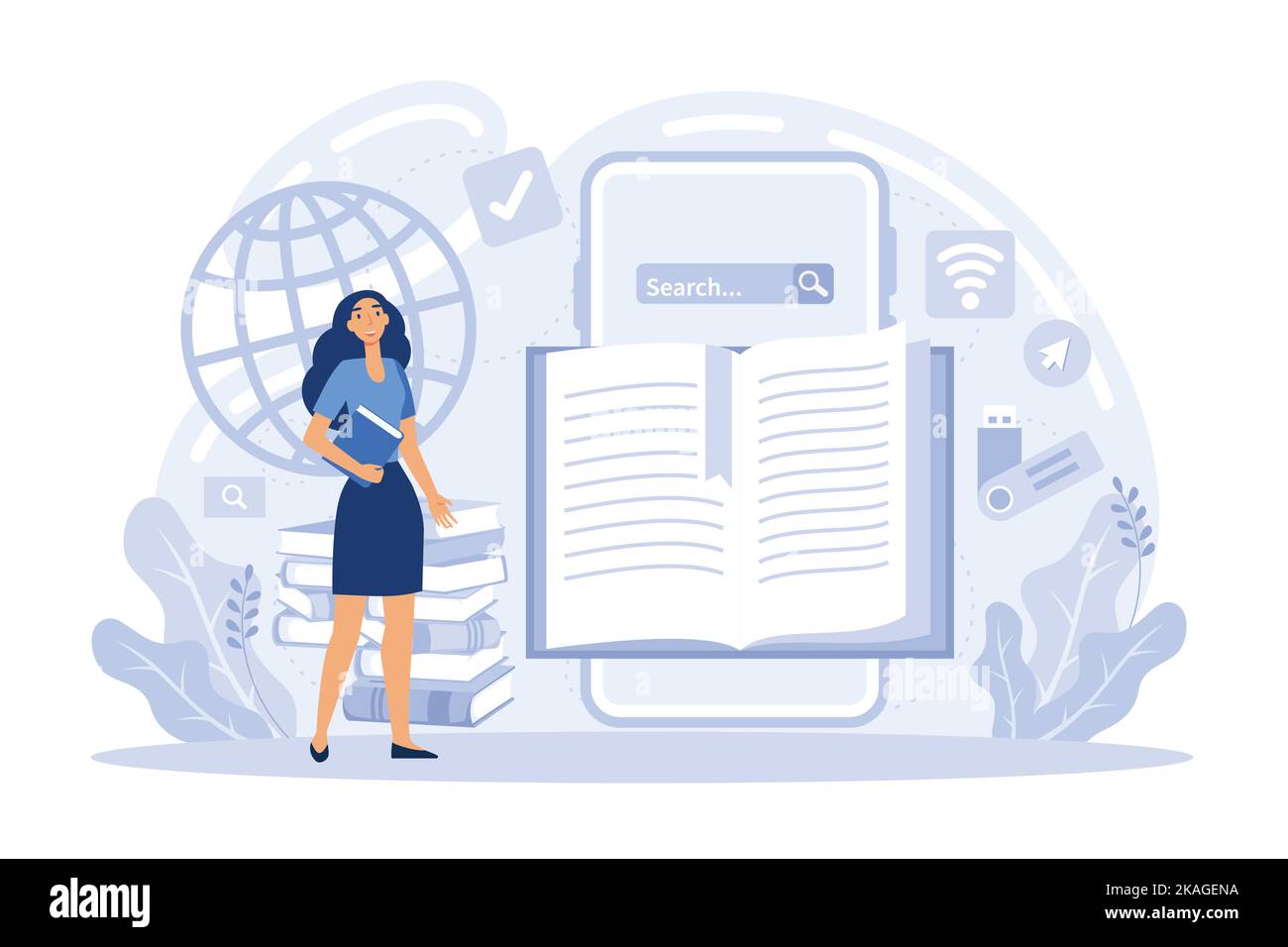 Buchen Sie online und lesen Sie. Digitale Bibliothek, E-Lesung, eBooks-Archiv. Internet-Buchhandlung. Mobiler ereader. Dokument- und Textbearbeitung. Kreatives Schreiben. Flach Stock Vektor
