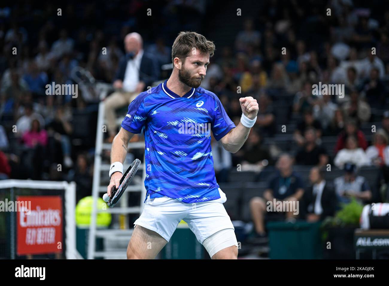 Paris, Frankreich. 03.. November 2022. Corentin Moutet aus Frankreich während des Rolex Paris Masters, ATP Masters 1000 Tennisturniers, am 2. November 2022 in der Accor Arena in Paris, Frankreich. Kredit: Victor Joly/Alamy Live Nachrichten Stockfoto