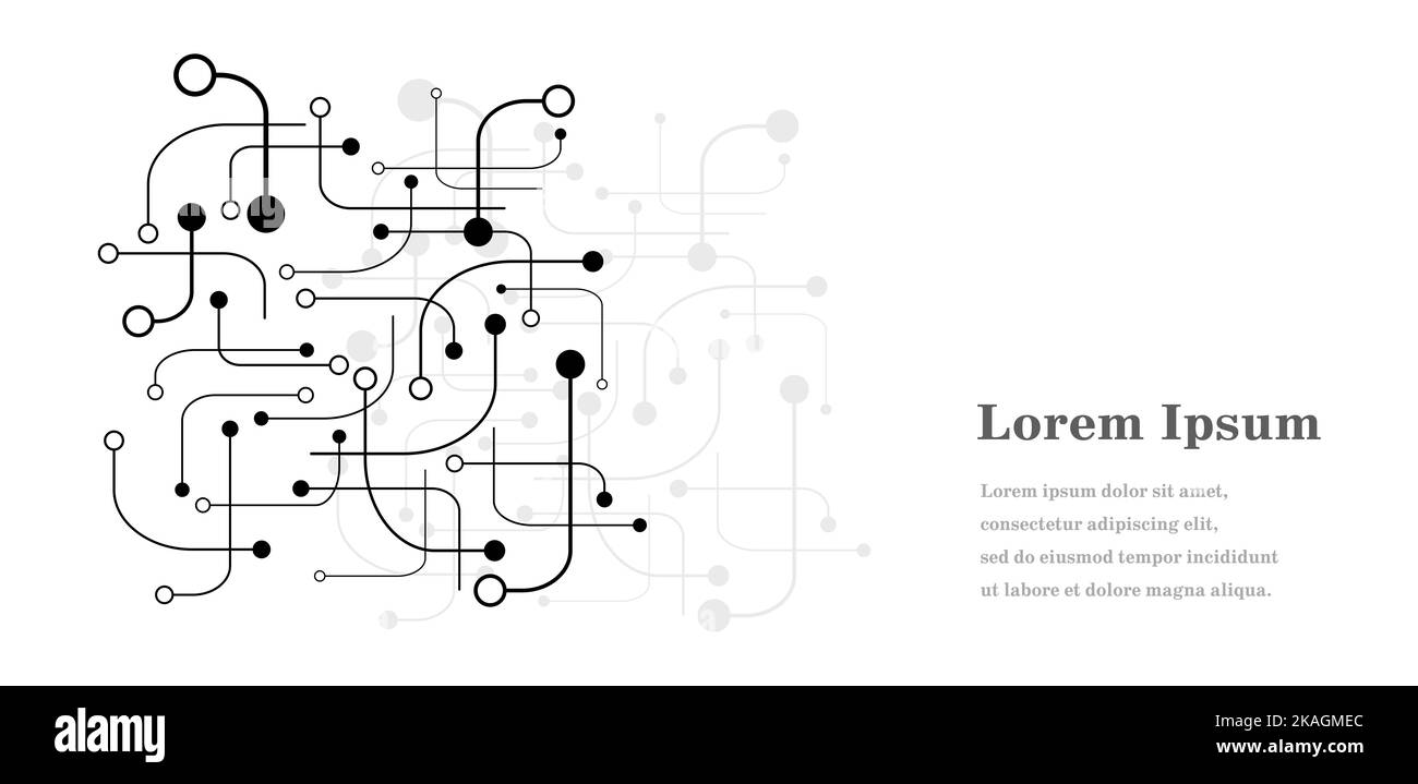 Abstraktes schwarz weißes Quadrat, Netzwerkbild, geometrischer runder Texturhintergrund, wissenschaftliche Technologie, futuristisches Konzept Stockfoto