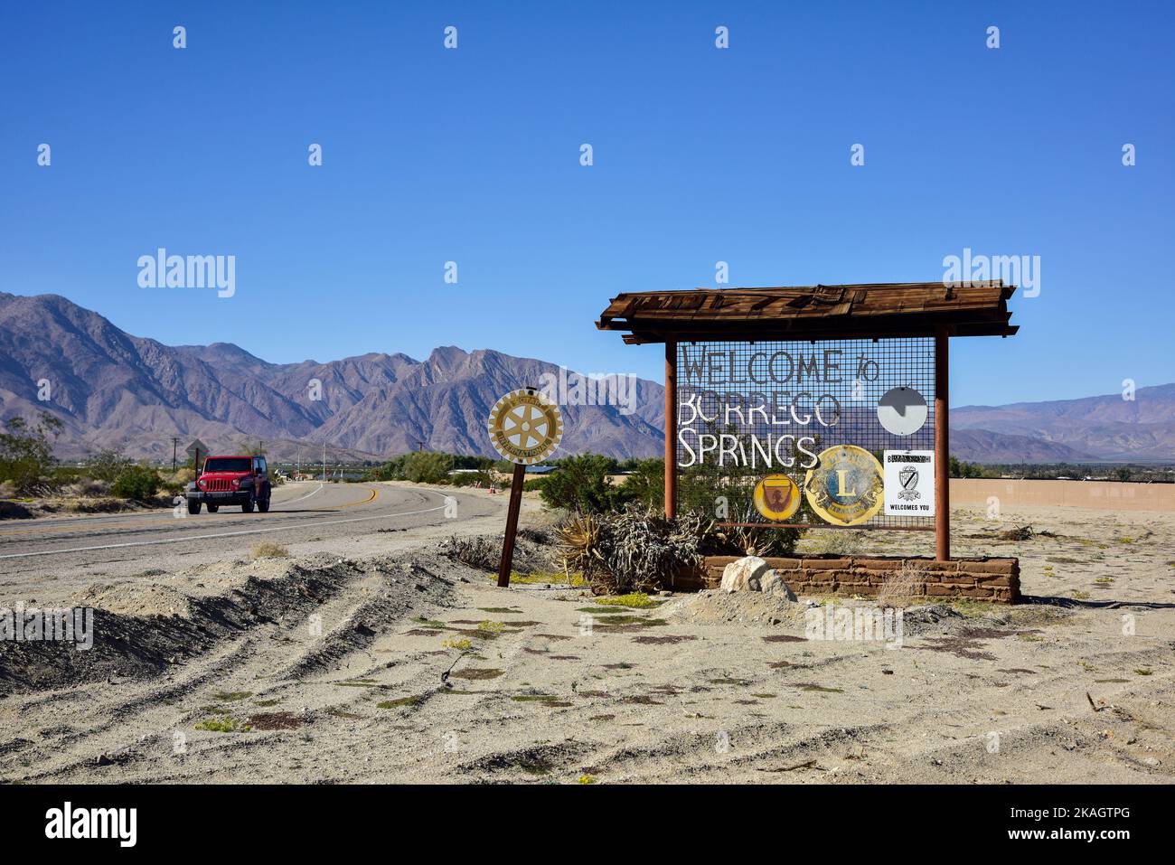 Willkommen bei Borrego Springs Sign Stockfoto