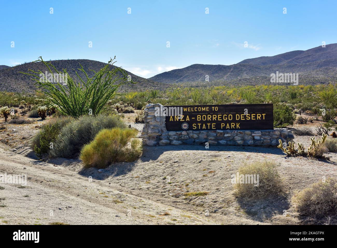 Willkommen bei Anza-Borrego Desert State Park Schild. Stockfoto