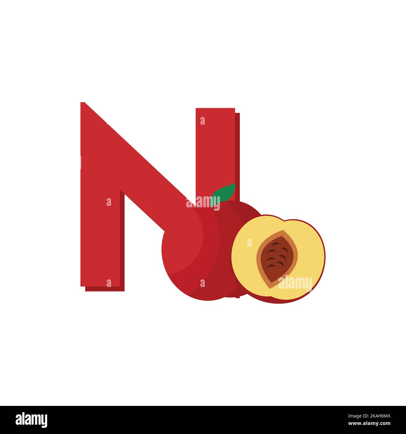 Alphabet Früchte Nektarine, Clip Art Vektor, Illustration für Kinder, Buchstabe N Stock Vektor