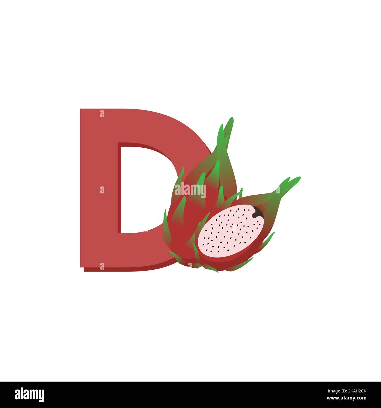 Alphabet Früchte Drachenfrucht, Clip Art Vektor, Illustration für Kinder, Buchstabe D Stock Vektor