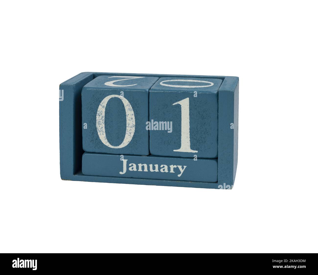 Ein Kalender mit dem Datum des 01.. Januar, dem ersten Tag des Jahres, auf transparentem Hintergrund Stockfoto