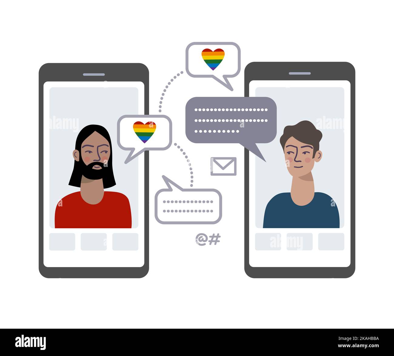 Schwule Paare auf Smartphones. Online kommunizieren. Stock Vektor