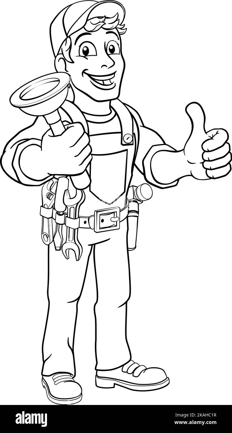 Klempner Cartoon Sanitär ablassen Kolben Heimwerker Stock Vektor