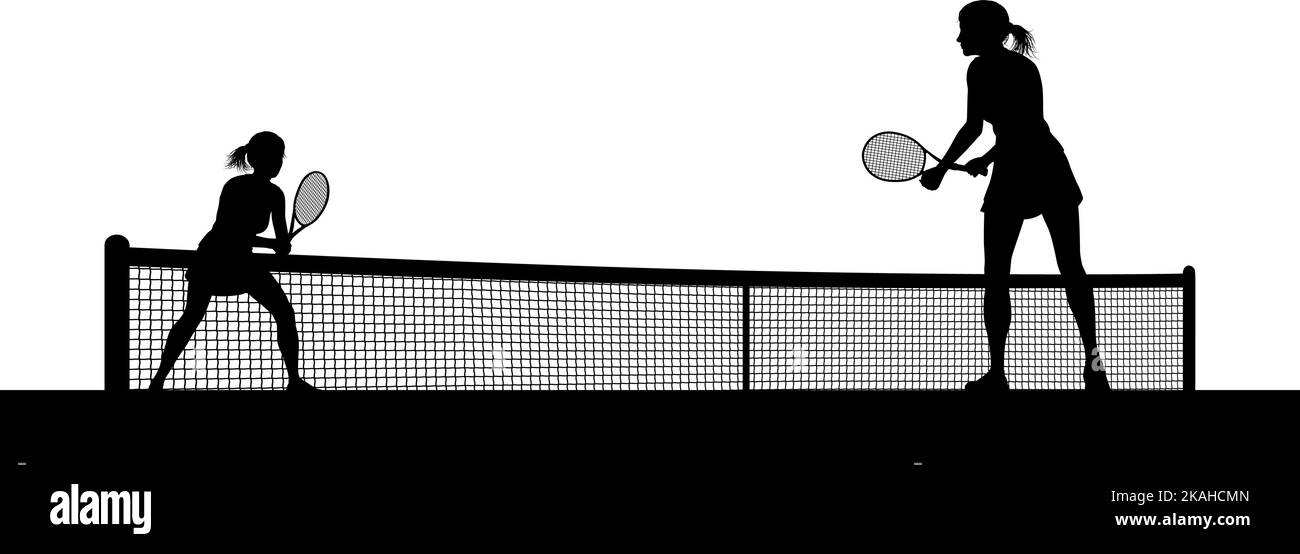 Tennis Frauen Spielen Match Silhouette Spieler Stock Vektor
