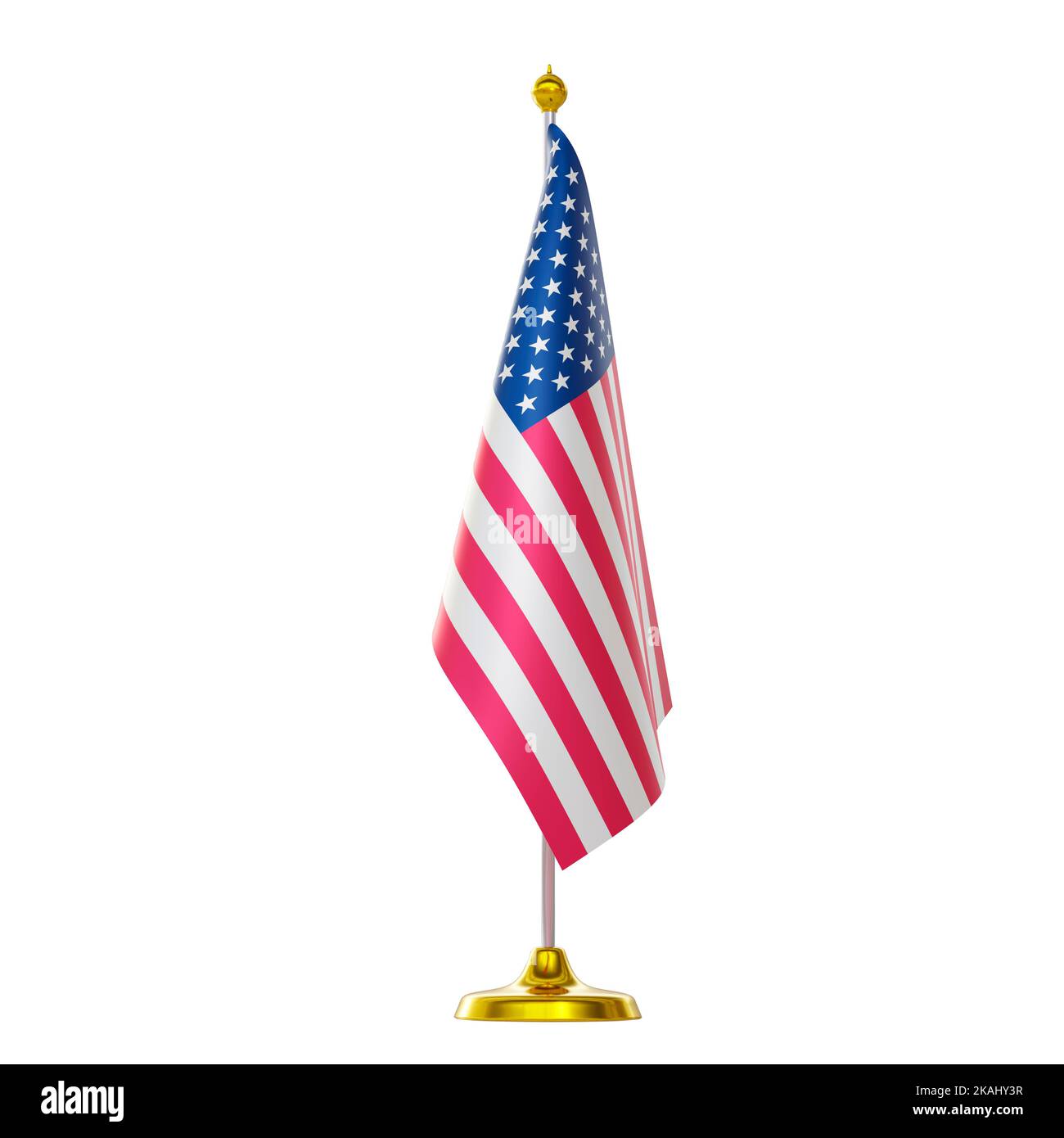 3D Rendering der US-Flagge auf der Stange für Ländergipfel und politisches Treffen. Stockfoto