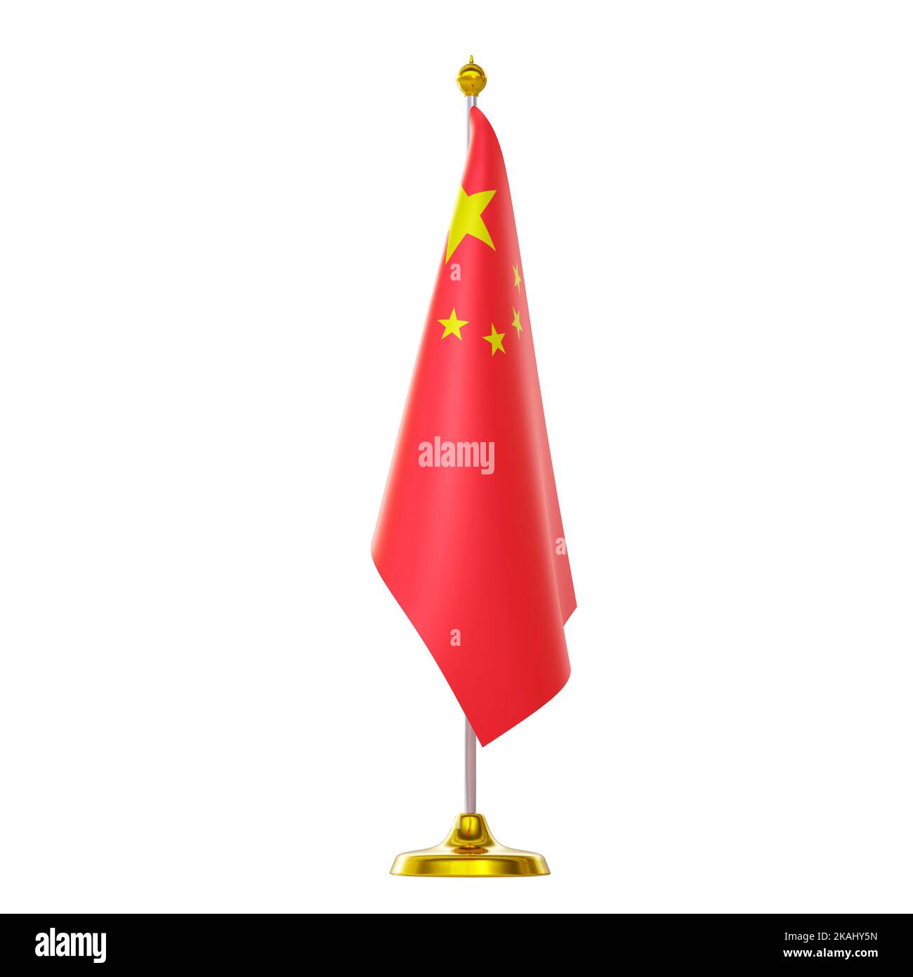 3D Rendering der chinesischen Flagge auf dem Pol für Ländergipfel und politisches Treffen. Stockfoto