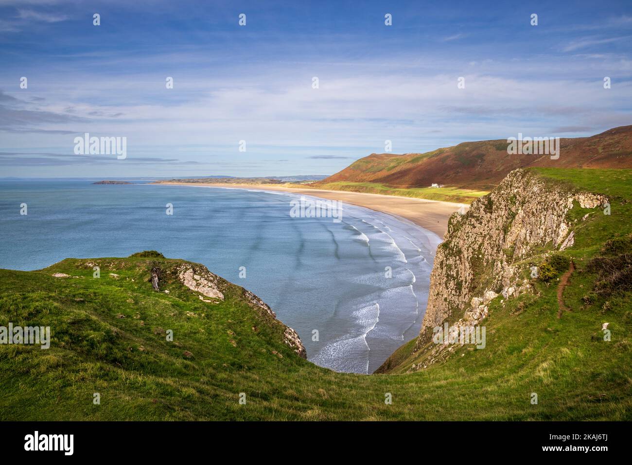 Rhossili Beach vom Wales Coast Path, Gower Peninsula, Wales Stockfoto