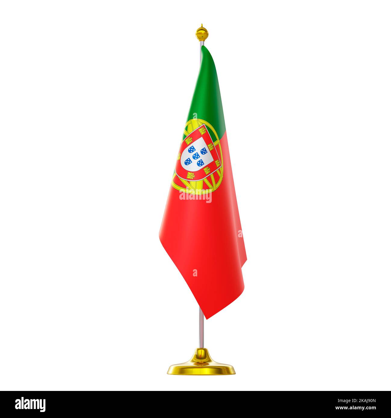 3D Fahnenrendering am Pol für den Gipfel und das politische Treffen der portugiesischen Länder. Stockfoto