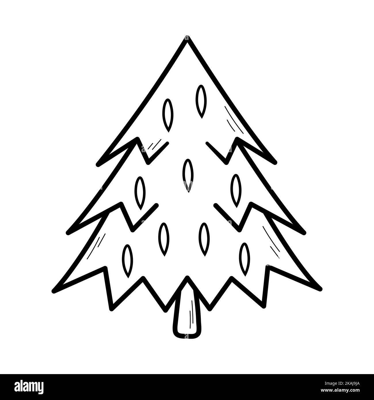 Niedlicher Weihnachtsbaum im Doodle-Sketch-Stil. Neues Jahr dekoratives Element. Vektordarstellung auf weißem Hintergrund isoliert. Stock Vektor