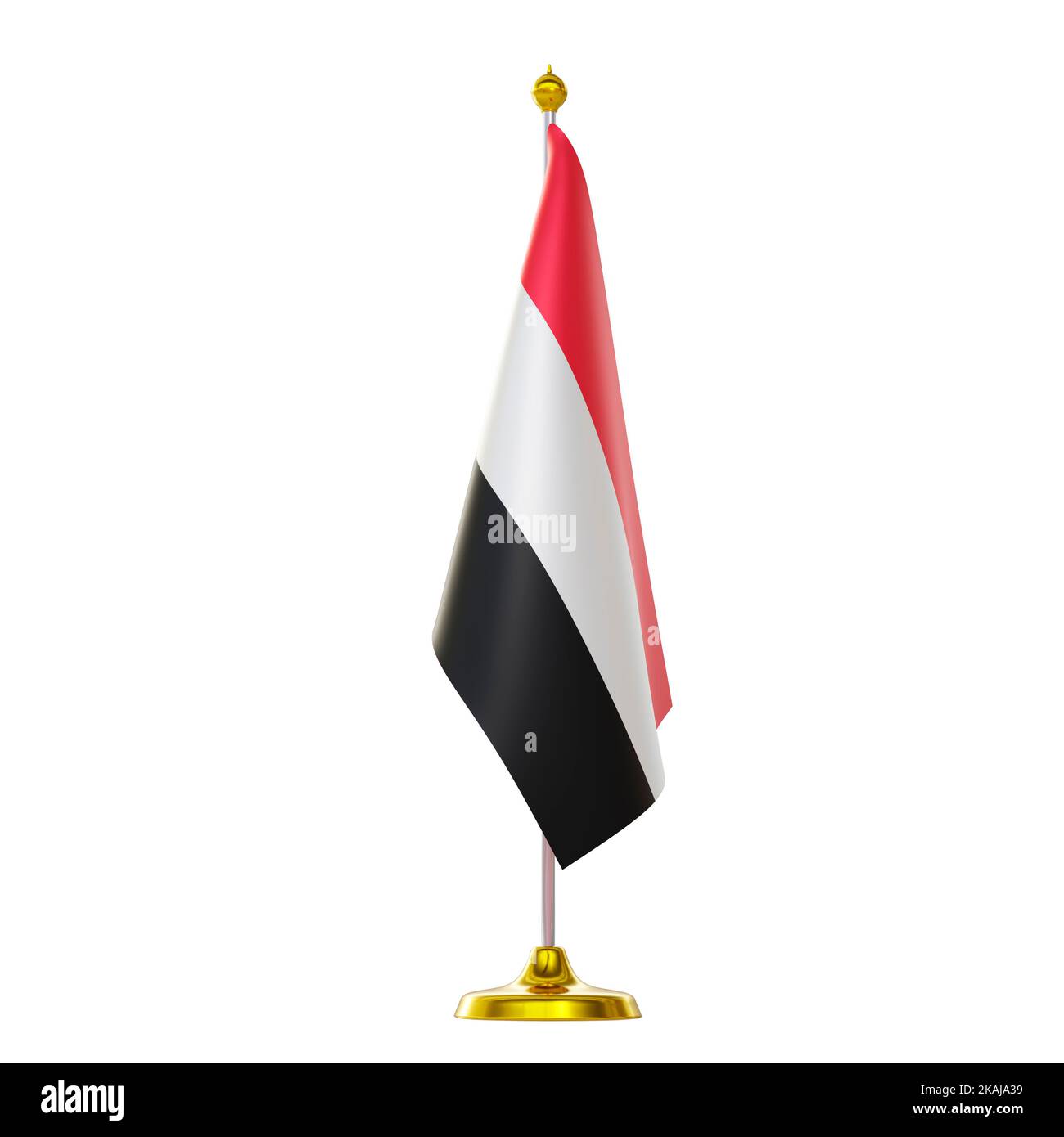 3D Fahnenrendering am Pol für den Gipfel und das politische Treffen der jemenitischen Länder. Stockfoto