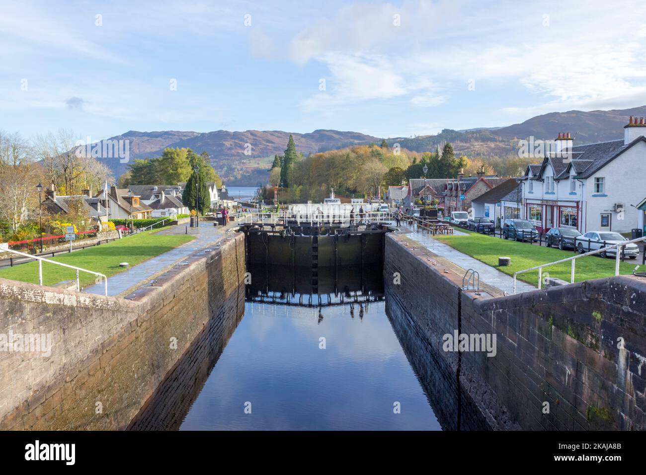 Canal Lock in Fort Augustus, Schottische Highlands, Schottland, Vereinigtes Königreich, Europa Stockfoto