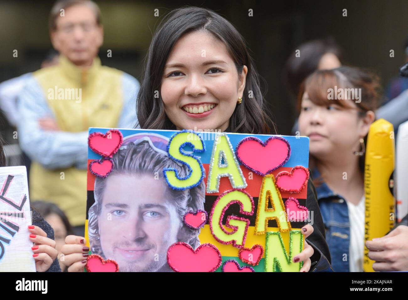 Peter Sagans Fan, abgebildet während des Point Race, bei der vierten Ausgabe der Tour de France Saitama Criterium. Am Samstag, den 29.. Oktober 2016, in Saitama, Japan. Foto von Artur Widak *** Bitte nutzen Sie die Gutschrift aus dem Kreditfeld *** Stockfoto