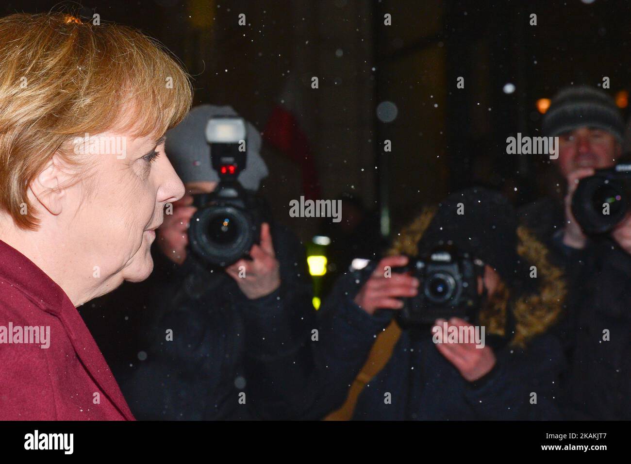 Die Bundeskanzlerin Angela Merkel trifft die Leiterin der PiS (Recht und Gerechtigkeit) Jaroslaw Kaczynski während ihres Besuchs in Polen, Hotel Bristol am Dienstag, den 7. Februar 2017, in Warschau, Polen (Foto von Artur Widak/NurPhoto) *** Bitte nutzen Sie die Gutschrift aus dem Kreditfeld *** Stockfoto