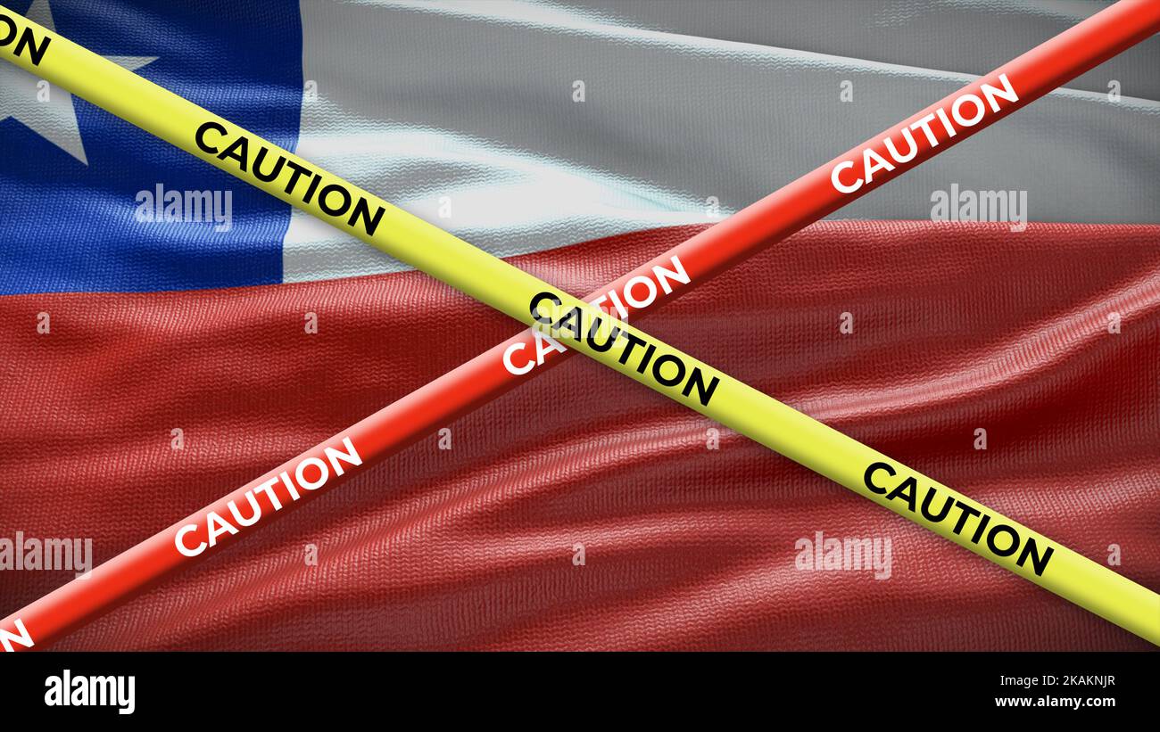 Chilenische Landesflagge mit gelbem Klebeband. Ausgabe in den Ländernachrichten. 3D Abbildung. Stockfoto