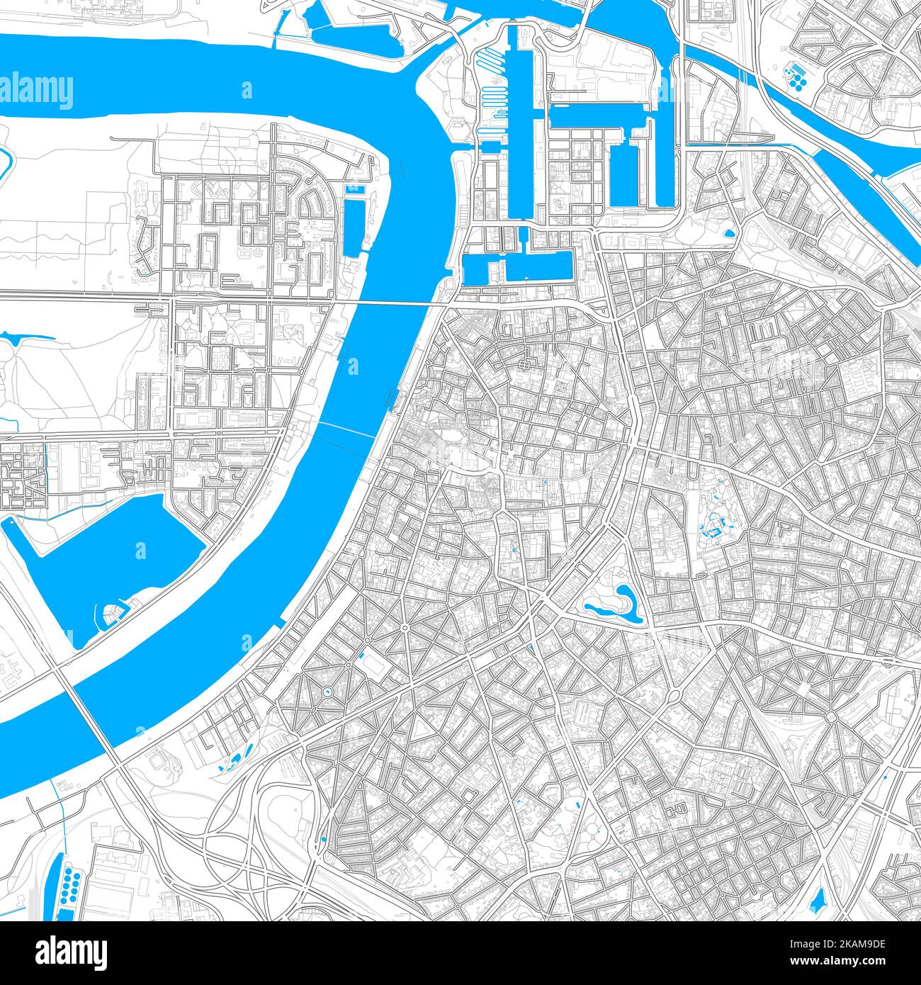 Antwerpen, Antwerpen, Belgien hochauflösende Vektorkarte mit editierbaren Pfaden. Helle Umrisse für Hauptstraßen. Verwenden Sie es für alle gedruckten und digitalen Backgroun Stock Vektor