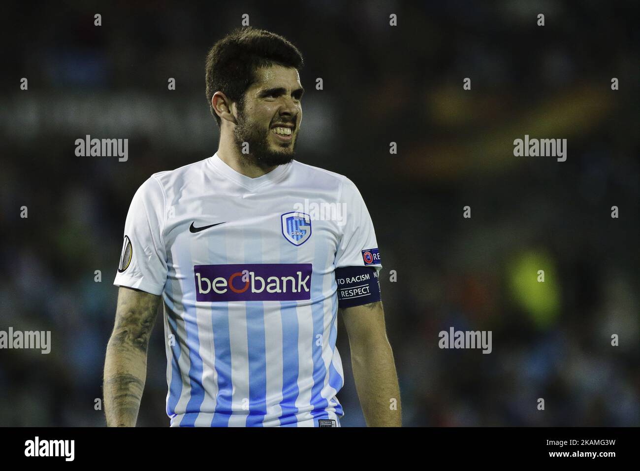 Alejandro Pozuelo Mittelfeldspieler des KRC Genk FC (24) während der UEFA Europe League Runde des ersten Beinspieles 4 zwischen Celta de Vigo und dem KRC Genk FC im Balaidos Stadium am 13. April 2017 in Vigo, Spanien. (Foto von Jose Manuel Alvarez Rey/NurPhoto) *** Bitte nutzen Sie die Gutschrift aus dem Kreditfeld *** Stockfoto