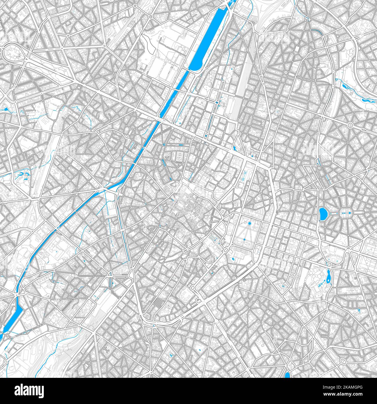 Brüssel, Belgien hochauflösende Vektorkarte mit editierbaren Pfaden. Helle Umrisse für Hauptstraßen. Verwenden Sie es für jeden gedruckten und digitalen Hintergrund. Blau Stock Vektor