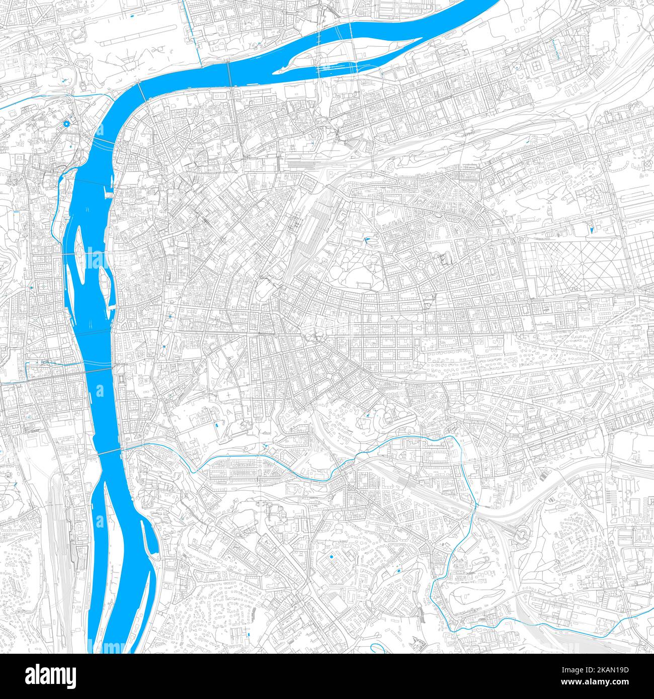 Prag, Prag, Tschechien hochauflösende Vektorkarte mit editierbaren Pfaden. Helle Umrisse für Hauptstraßen. Verwenden Sie es für jeden gedruckten und digitalen Hintergrund. Stock Vektor